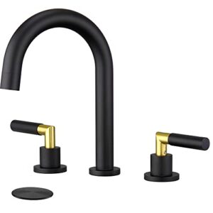 tohlar black bathroom faucet, bathroom faucet for sink 3 hole, 8 inch 2 handle widespread bathroom sink faucet 3 pieces basin faucets with pop up drain and faucet supply lines, matte black