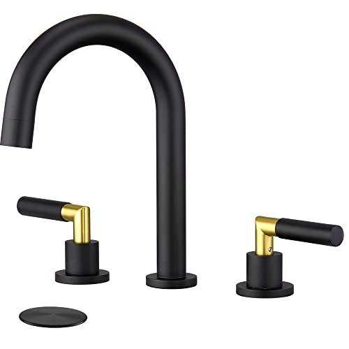 Tohlar Black Bathroom Faucet, Bathroom Faucet for Sink 3 Hole, 8 Inch 2 Handle Widespread Bathroom Sink Faucet 3 Pieces Basin Faucets with Pop Up Drain and Faucet Supply Lines, Matte Black