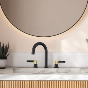 Tohlar Black Bathroom Faucet, Bathroom Faucet for Sink 3 Hole, 8 Inch 2 Handle Widespread Bathroom Sink Faucet 3 Pieces Basin Faucets with Pop Up Drain and Faucet Supply Lines, Matte Black