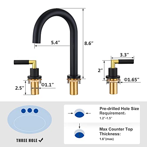 Tohlar Black Bathroom Faucet, Bathroom Faucet for Sink 3 Hole, 8 Inch 2 Handle Widespread Bathroom Sink Faucet 3 Pieces Basin Faucets with Pop Up Drain and Faucet Supply Lines, Matte Black