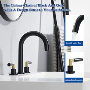 Tohlar Black Bathroom Faucet, Bathroom Faucet for Sink 3 Hole, 8 Inch 2 Handle Widespread Bathroom Sink Faucet 3 Pieces Basin Faucets with Pop Up Drain and Faucet Supply Lines, Matte Black