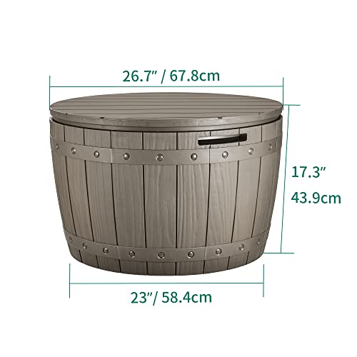 YITAHOME 33 Gallon Round Deck Box, Outdoor Storage Box for Patio Furniture,Patio Table for Cushion, Pool Accessories, Outdoor Toys, Waterproof Resin & Easy Assembly & Lightweight, Light Brown