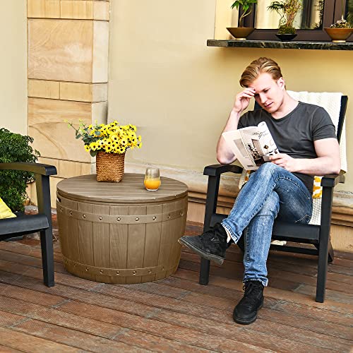 YITAHOME 33 Gallon Round Deck Box, Outdoor Storage Box for Patio Furniture,Patio Table for Cushion, Pool Accessories, Outdoor Toys, Waterproof Resin & Easy Assembly & Lightweight, Light Brown