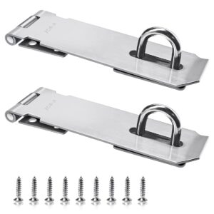2pcs stainless steel gate lock hasp, safety packlock clasp hasp lock set door locks hasp latch for doors, cabinets, closets and more (5inch-silver)