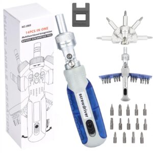 liuzeyuan magnetic ratchet screwdriver set 14 in 1 multi screwdriver,ratchet and adjustable rotary angle screwdriver repair tool with 14 pcs s2 alloy steel bits for diy, home, repair work