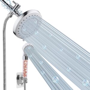 high pressure 5 setting rain shower head combo, 5 setting shower head, dual shower head set, handheld filter shower head for hard water, chrome (with filter handheld)