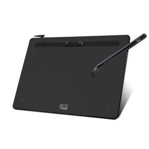 adesso large graphics drawing tablet pad 10 x 6 inch 8192 levels battery-free pen, 6 customizable keys with scroll wheels, compatible with pc/mac/android os for painting, design & online teaching