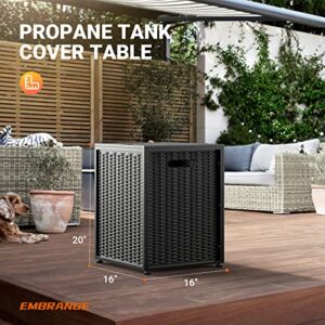 EMBRANGE Propane Metal Tank Cover Table for Gas Fire Pits, Hides Any Standard 20lb Propane Tanks, 16-inch Hideaway Table with Side Handles, Black