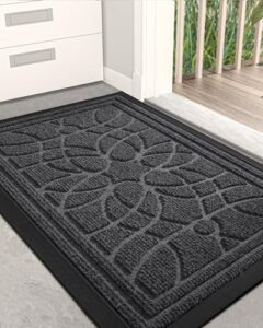 dexi front door mat, welcome mat heavy duty durable low profile outside doormat for entryway, patio, garage, high traffic areas, 17"x29", grey