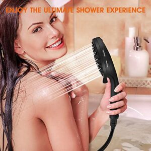 High Pressure Shower Head with Handheld, 59 inch Stainless Steel Shower Hose, 10 Functions Powerful Shower Spray, Anti-clog Nozzles, Built-in Power Wash to Clean Tub Top, Tile & Pets (Matte Black)
