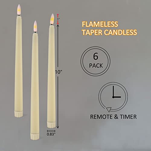 duduta Ivory LED Taper Candles with Remote Timer, Flickering Realistic Flameless Battery Operated Candlesticks Set of 6