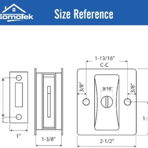 HOMOTEK 2 Pack Privacy Pocket Door Lock Hardware with Pull - Replace Old Or Damaged Sliding Door Locks Quickly and Easily, 2-3/4”x2-1/2”, for 1-3/8” Thickness Door, Brushed Nickel