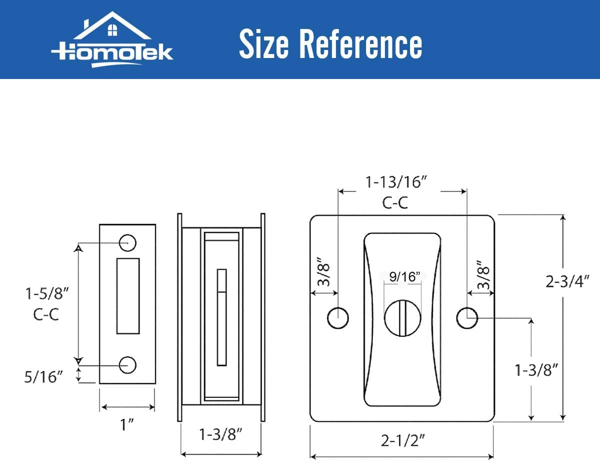 HOMOTEK 2 Pack Privacy Pocket Door Lock Hardware with Pull - Replace Old Or Damaged Sliding Door Locks Quickly and Easily, 2-3/4”x2-1/2”, for 1-3/8” Thickness Door, Brushed Nickel