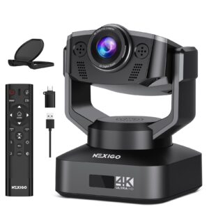 nexigo zoom certified, n990 (gen 2) 4k ptz webcam, video conference camera system with 5x digital zoom, sony_starvis sensor, position preset, dual stereo mics, 3.5mm audio jacks for external mics