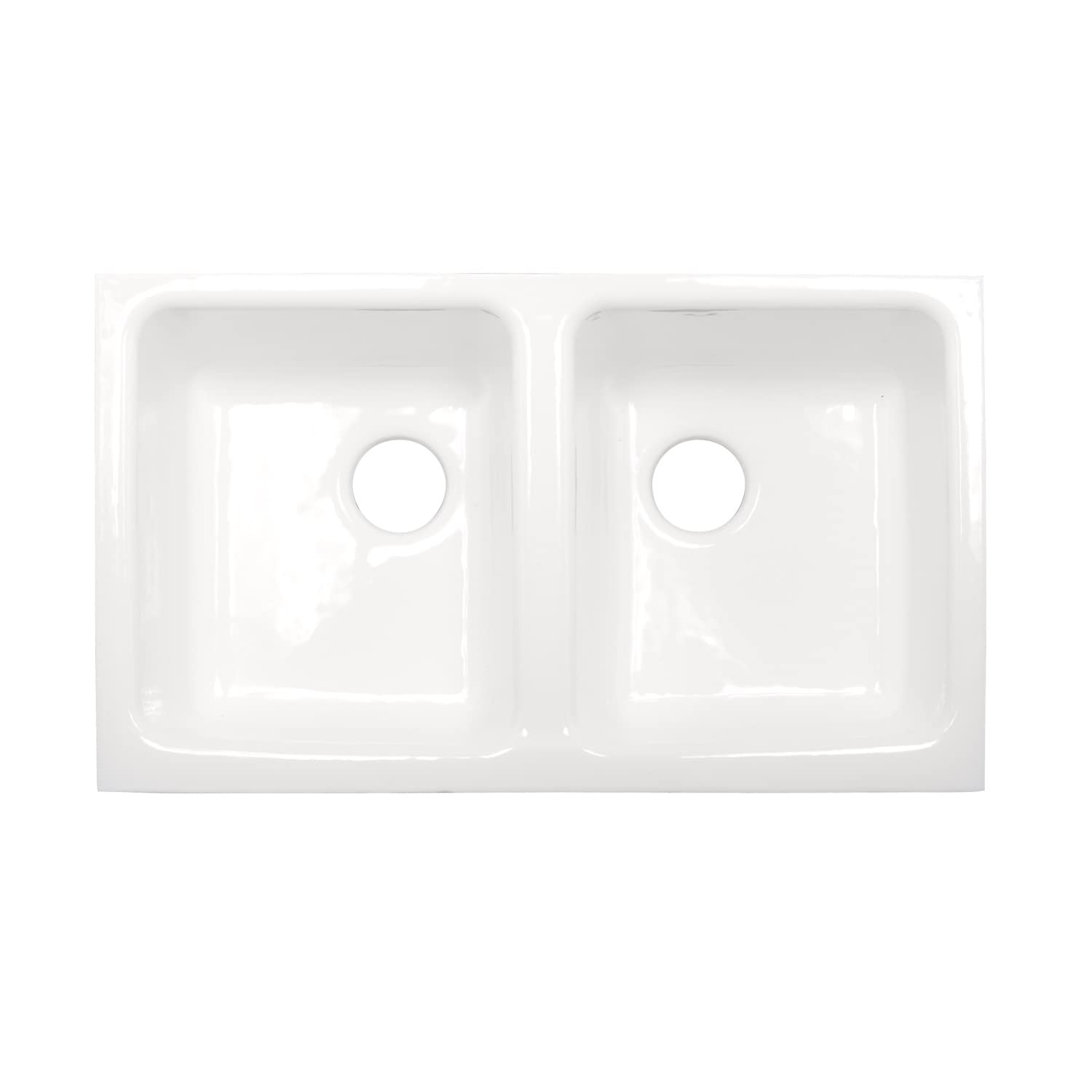 CECO Sinks-Doheny 748-UM Double Bowl Undermount No Hole Cast Iron Kitchen Sink 33" x 19.5" x 9", White with Accessories