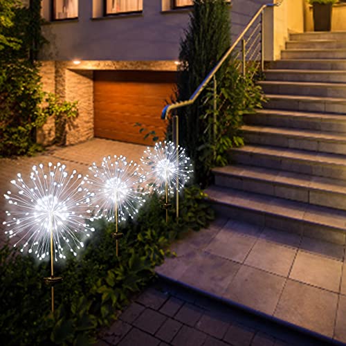 Dengduoduo 2 Pack Solar Garden Lights, Solar Firework Lights, Solar Lights Outdoor Waterproof with 2 Lighting Modes, Landscape Light for Walkway, Garden, Patio, Yard, Flowerbed, Parties (Cool White)