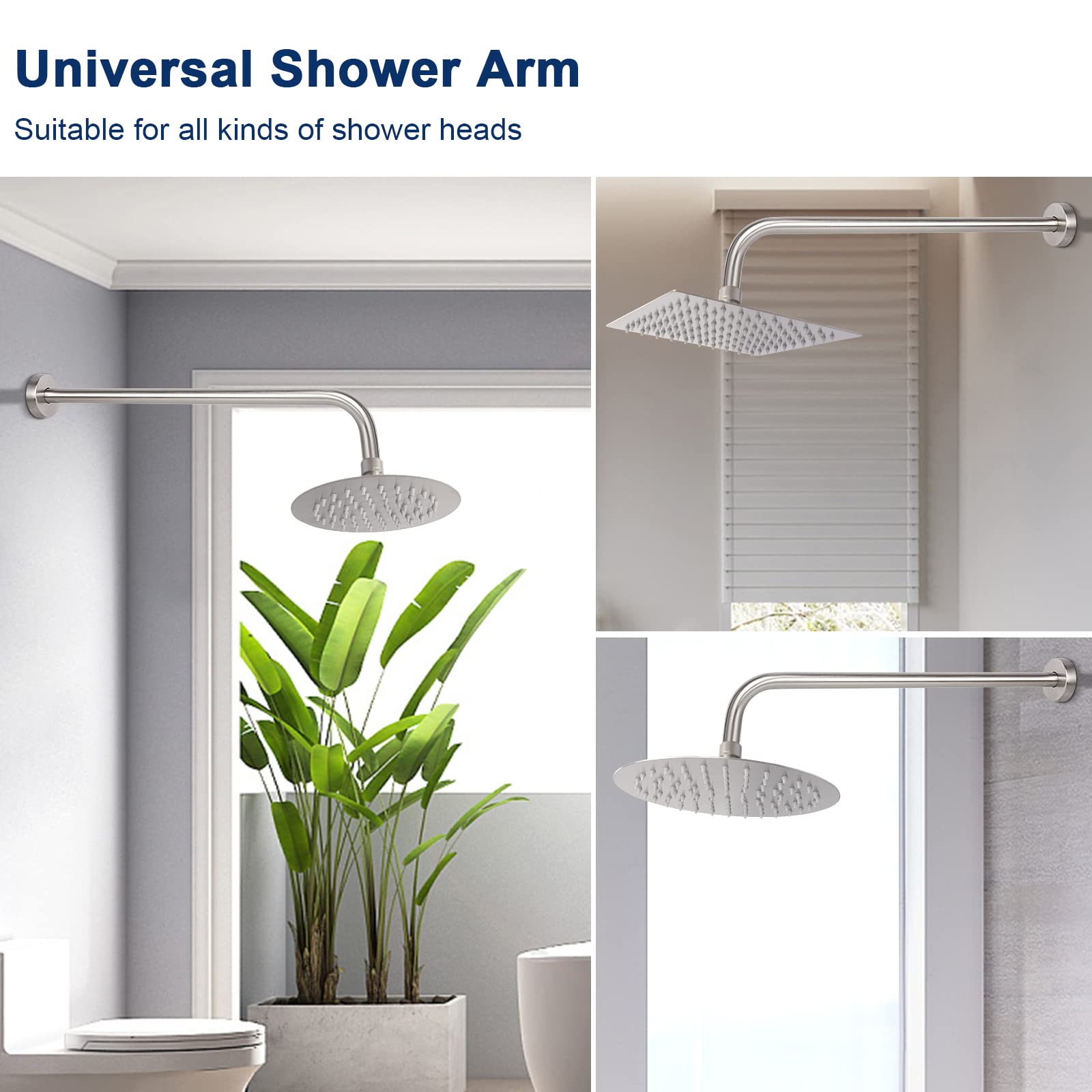 NearMoon Shower Arm, Extra Fixed Arm with Flange, Stainless Steel Wall-Mounted ShowerHead Arm (20 Inch, Brushed Nickel)