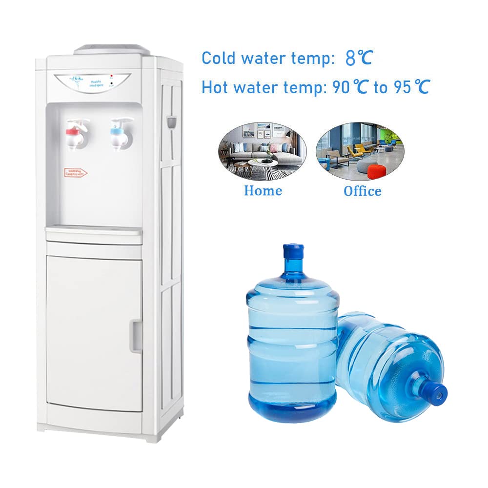 Water Cooler Dispenser 5 Gallon, Top Loading Water Dispenser Hot and Cold Water Dispenser with Storage Cabinet Child Safety Lock for Home Office, White