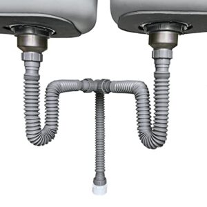 cinsda flexible p trap kit fits 1 1/2" or 1 1/4" double bowl sink drain, expandable all in one sink drain pipe for kitchen, bathroom, restroom