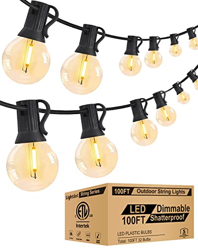 ACOHOOK 100FT Globe Outdoor Lights String, Dimmable LED Patio String Light with 34 G40 Shatterproof Plastic Bulbs, Waterproof Commercial Hanging Lights for Outside Party Porch Backyard Bistro