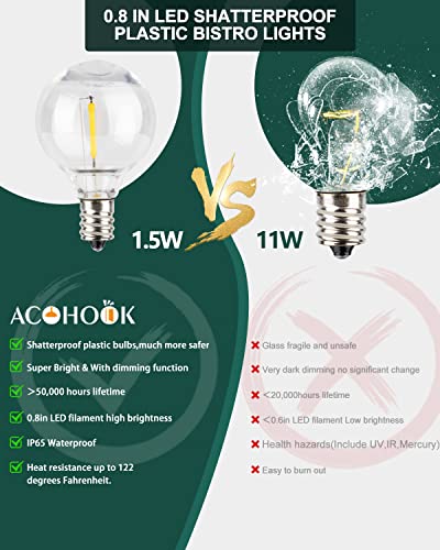 ACOHOOK 100FT Globe Outdoor Lights String, Dimmable LED Patio String Light with 34 G40 Shatterproof Plastic Bulbs, Waterproof Commercial Hanging Lights for Outside Party Porch Backyard Bistro