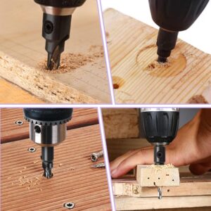 Countersink Drill Bit Set, Woodworking Chamfered Adjustable Counter Sinker Tools on Counter Sink Holes with 1/4" Hex Shank, 2 Pcs Wood Plug Cutter Drilling Tools for DIY Woodworking with One L-Wrench