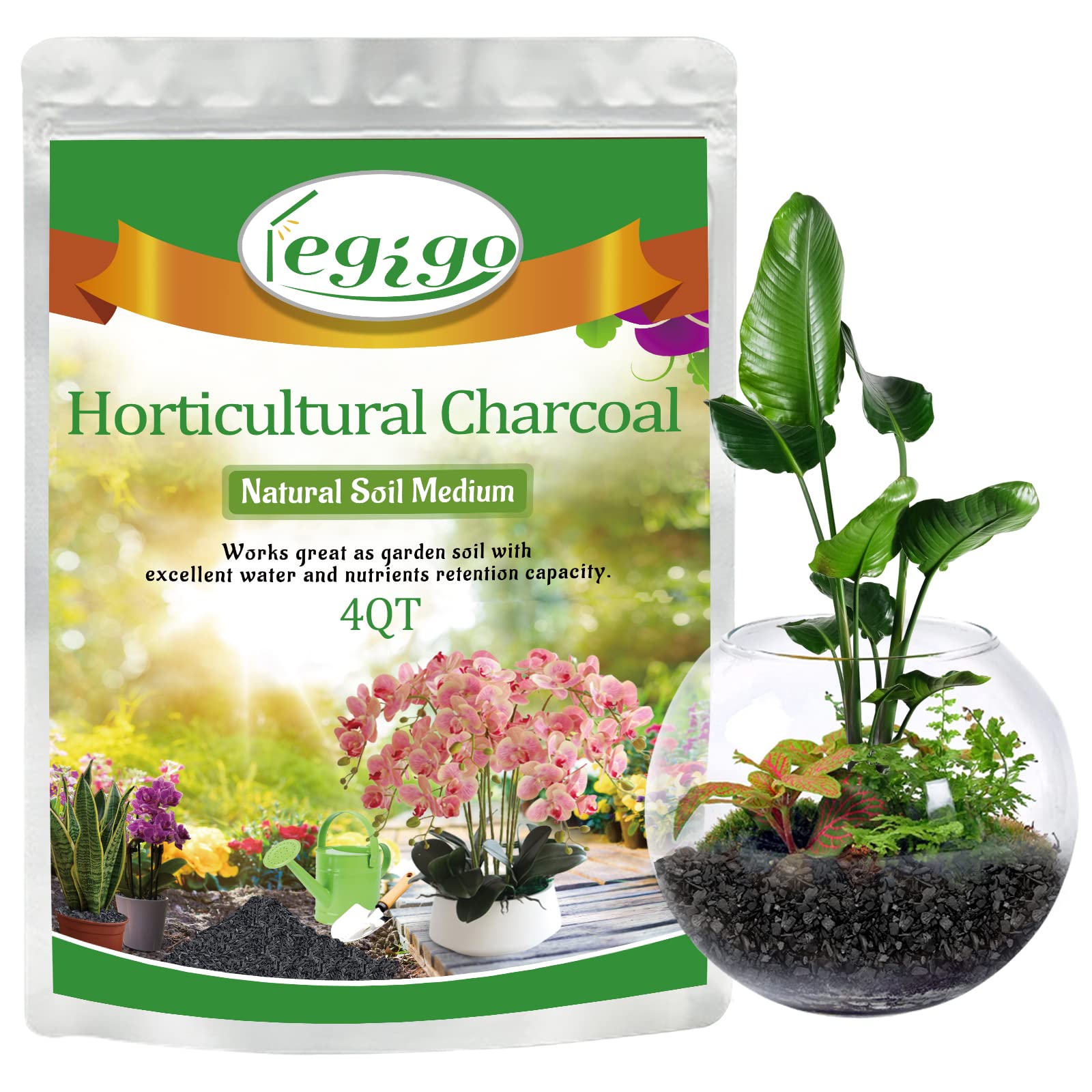 Legigo 4QT All Natural Horticultural Charcoal- Activated Hardwood Plant Charcoal for Soil Amendment, Conditioning Bonsai Soil, Succulent Soil, Terrarium Supplies, Indoor Plant Potting Soil