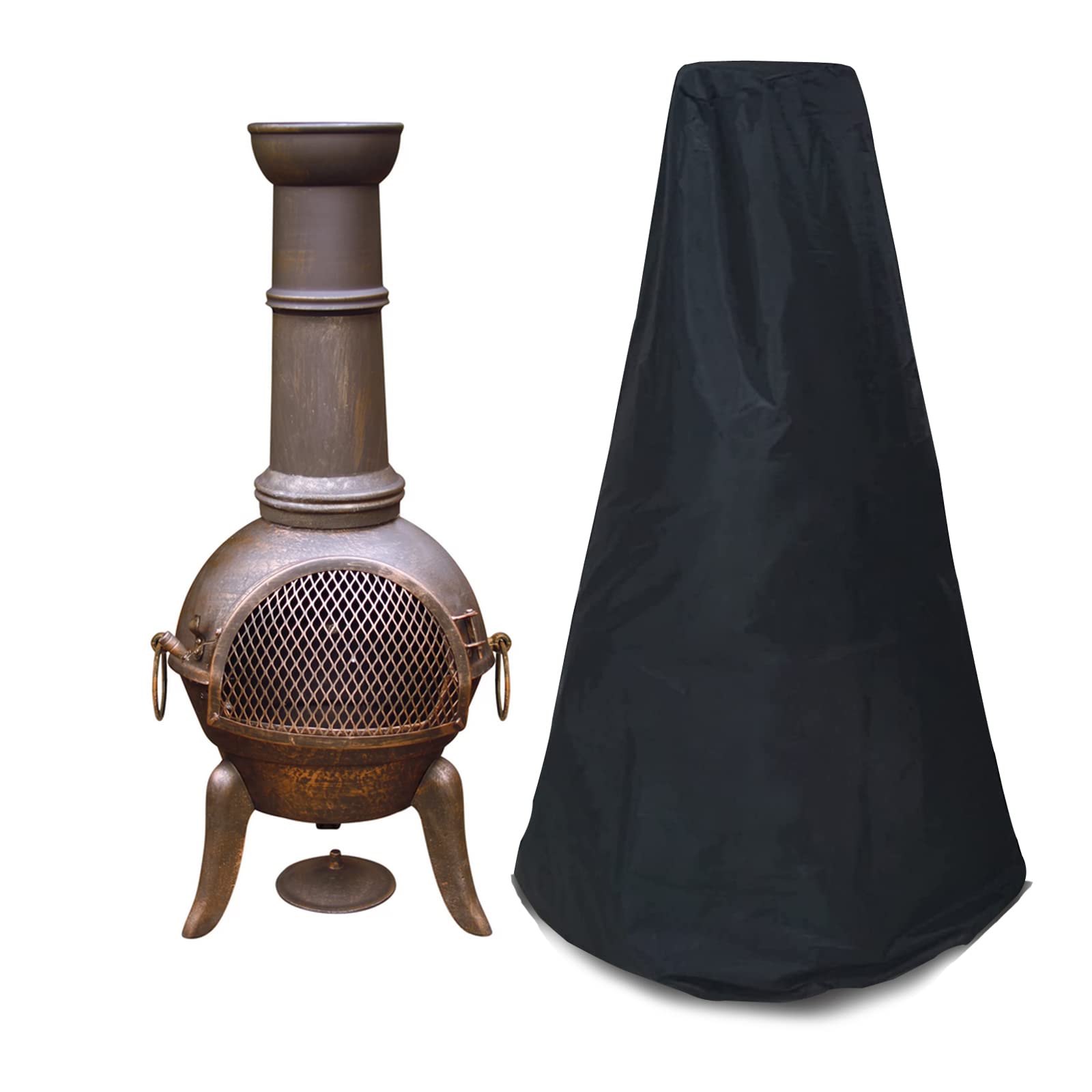 Orqihod Outdoor Chiminea Cover Waterproof, Windproof, Patio Fire Pit Heater Protective Cover with Drawstring, Black, 420D Oxford Material