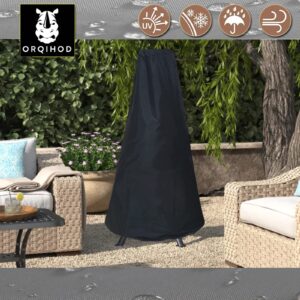 Orqihod Outdoor Chiminea Cover Waterproof, Windproof, Patio Fire Pit Heater Protective Cover with Drawstring, Black, 420D Oxford Material