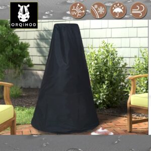 Orqihod Outdoor Chiminea Cover Waterproof, Windproof, Patio Fire Pit Heater Protective Cover with Drawstring, Black, 420D Oxford Material