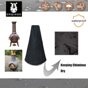 Orqihod Outdoor Chiminea Cover Waterproof, Windproof, Patio Fire Pit Heater Protective Cover with Drawstring, Black, 420D Oxford Material