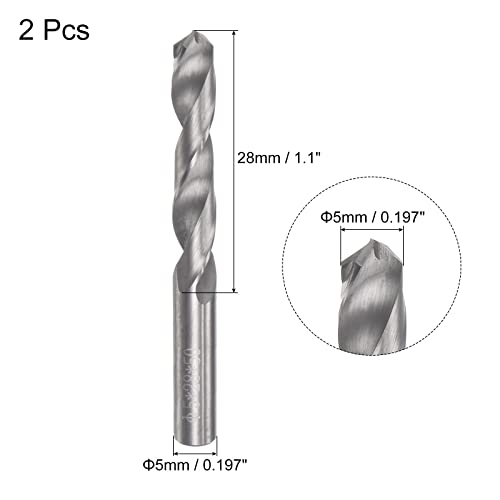 uxcell Solid Carbide Drill Bits, 5mm C2/K20 Tungsten Carbide Jobber Drill Bits Straight Shank Drilling Tool for Stainless Steel Aluminum Iron Metal Plastic 2pcs