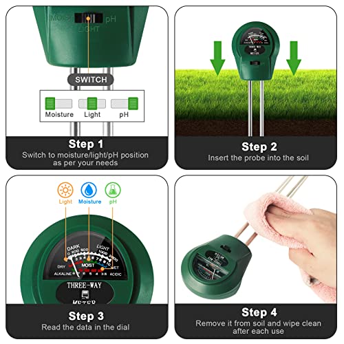 HuiFaCai Soil Tester Moisture,3-in-1 Soil Moisture Meter, Plant Water Meter,pH Meter Tool,Soil Hygrometer Sensor