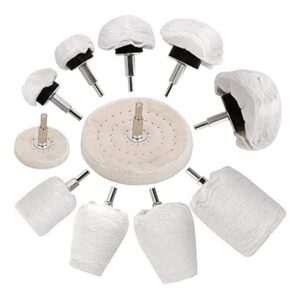 11 pcs buffing wheel set for drill, polishing tool kit, 1/4” hex shaft cotton grinding head for rotary tools