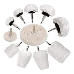 11 Pcs Buffing Wheel Set for Drill, Polishing Tool Kit, 1/4” Hex Shaft Cotton Grinding Head for Rotary Tools