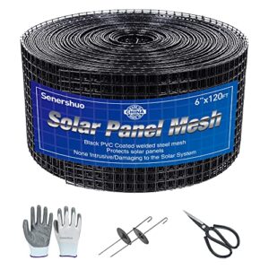 senershuo 6in x 120ft  solar panels mesh for bird.solar panels bird proofing,pest barrie .60 fastener clips,black pvc coated steel solar panel fencing