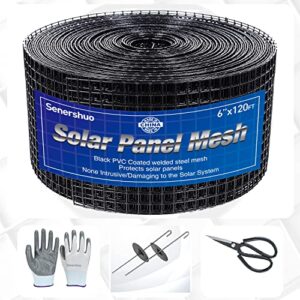 Senershuo 6in X 120ft  Solar Panels Mesh for Bird.Solar Panels Bird proofing,Pest Barrie .60 Fastener Clips,Black PVC Coated Steel Solar Panel Fencing