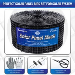 Senershuo 6in X 120ft  Solar Panels Mesh for Bird.Solar Panels Bird proofing,Pest Barrie .60 Fastener Clips,Black PVC Coated Steel Solar Panel Fencing