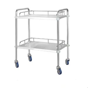 Baoz 2 Layers Lab Serving Cart Stainless Steel Utility Rolling Carts Medical Clinic Trolley with Silent Omnidirectional Lockable Wheels for Laboratory, Hospital, Dental, Restaurant Hotel and Home Use