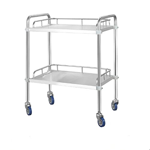 Baoz 2 Layers Lab Serving Cart Stainless Steel Utility Rolling Carts Medical Clinic Trolley with Silent Omnidirectional Lockable Wheels for Laboratory, Hospital, Dental, Restaurant Hotel and Home Use