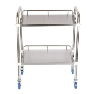 Baoz 2 Layers Lab Serving Cart Stainless Steel Utility Rolling Carts Medical Clinic Trolley with Silent Omnidirectional Lockable Wheels for Laboratory, Hospital, Dental, Restaurant Hotel and Home Use