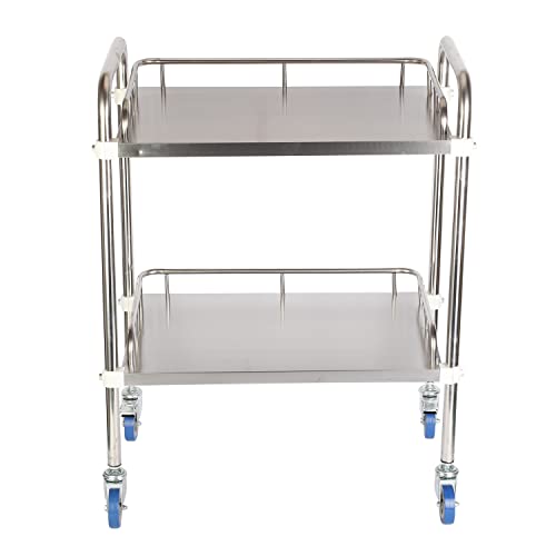 Baoz 2 Layers Lab Serving Cart Stainless Steel Utility Rolling Carts Medical Clinic Trolley with Silent Omnidirectional Lockable Wheels for Laboratory, Hospital, Dental, Restaurant Hotel and Home Use