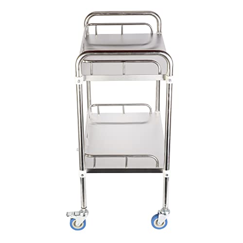 Baoz 2 Layers Lab Serving Cart Stainless Steel Utility Rolling Carts Medical Clinic Trolley with Silent Omnidirectional Lockable Wheels for Laboratory, Hospital, Dental, Restaurant Hotel and Home Use