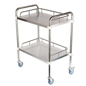 Baoz 2 Layers Lab Serving Cart Stainless Steel Utility Rolling Carts Medical Clinic Trolley with Silent Omnidirectional Lockable Wheels for Laboratory, Hospital, Dental, Restaurant Hotel and Home Use