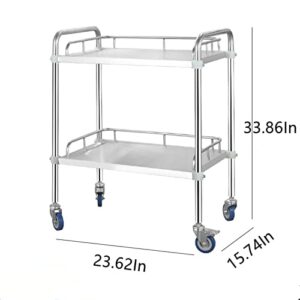 Baoz 2 Layers Lab Serving Cart Stainless Steel Utility Rolling Carts Medical Clinic Trolley with Silent Omnidirectional Lockable Wheels for Laboratory, Hospital, Dental, Restaurant Hotel and Home Use