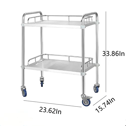 Baoz 2 Layers Lab Serving Cart Stainless Steel Utility Rolling Carts Medical Clinic Trolley with Silent Omnidirectional Lockable Wheels for Laboratory, Hospital, Dental, Restaurant Hotel and Home Use