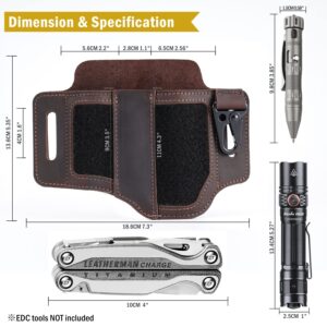 VIPERADE PL3 Multitool Sheath, Leather Sheath with DIY Patch Area, EDC Pocket Organizer for Men, Leatherman Sheath Flashlight Holder with Pen Holder, EDC Belt Organizer with Key Holder (A-Dark Brown)