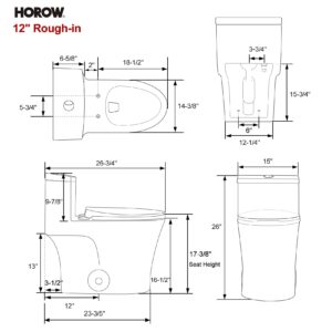 HOROW T0338W Compact One Piece Toilet with Comfort Chair Seat ADA Height 17.3", Elongated Dual Flush 0.8/1.28 GPF and MAP 1000g, Standard White Toilet Bowl