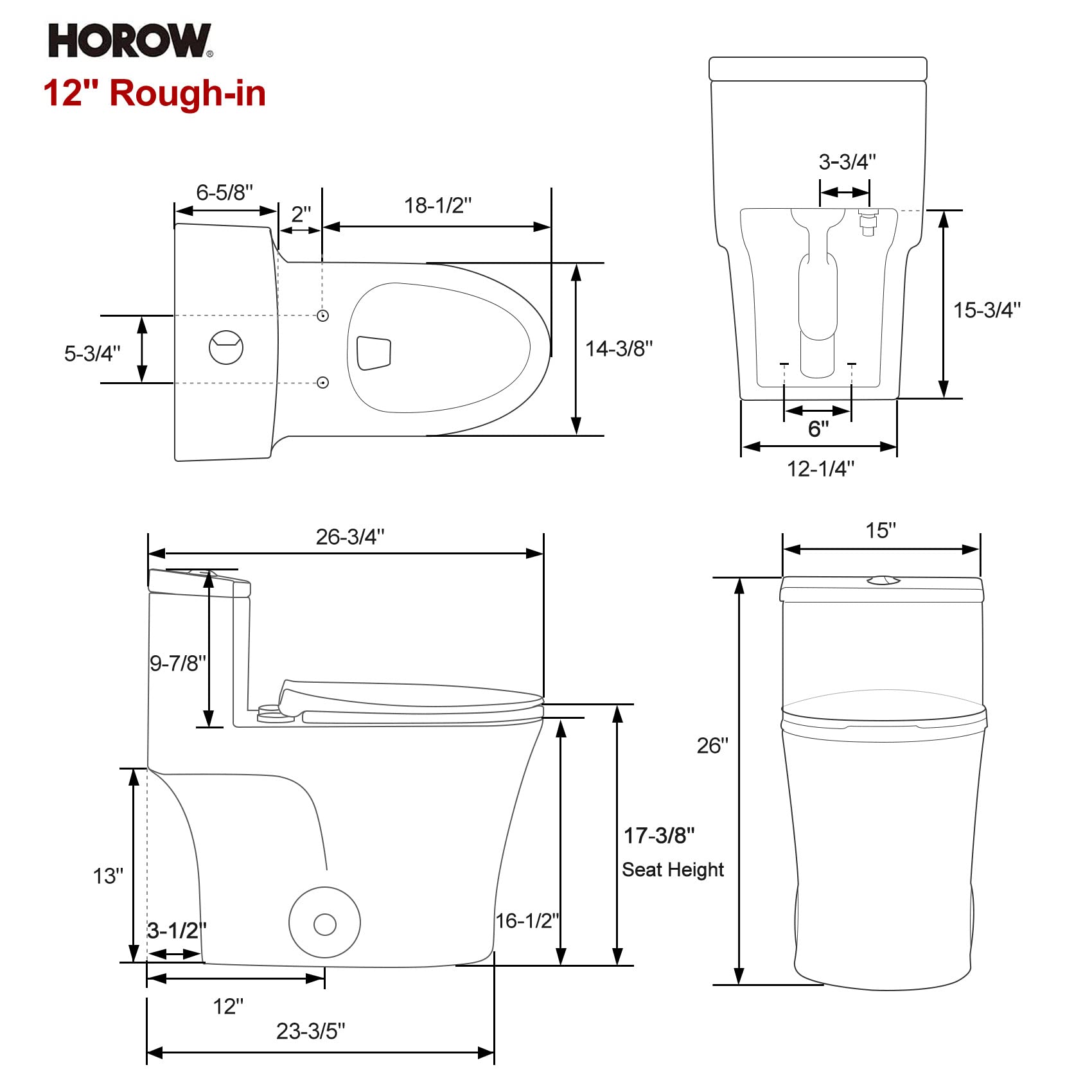 HOROW T0338W Compact One Piece Toilet with Comfort Chair Seat ADA Height 17.3", Elongated Dual Flush 0.8/1.28 GPF and MAP 1000g, Standard White Toilet Bowl