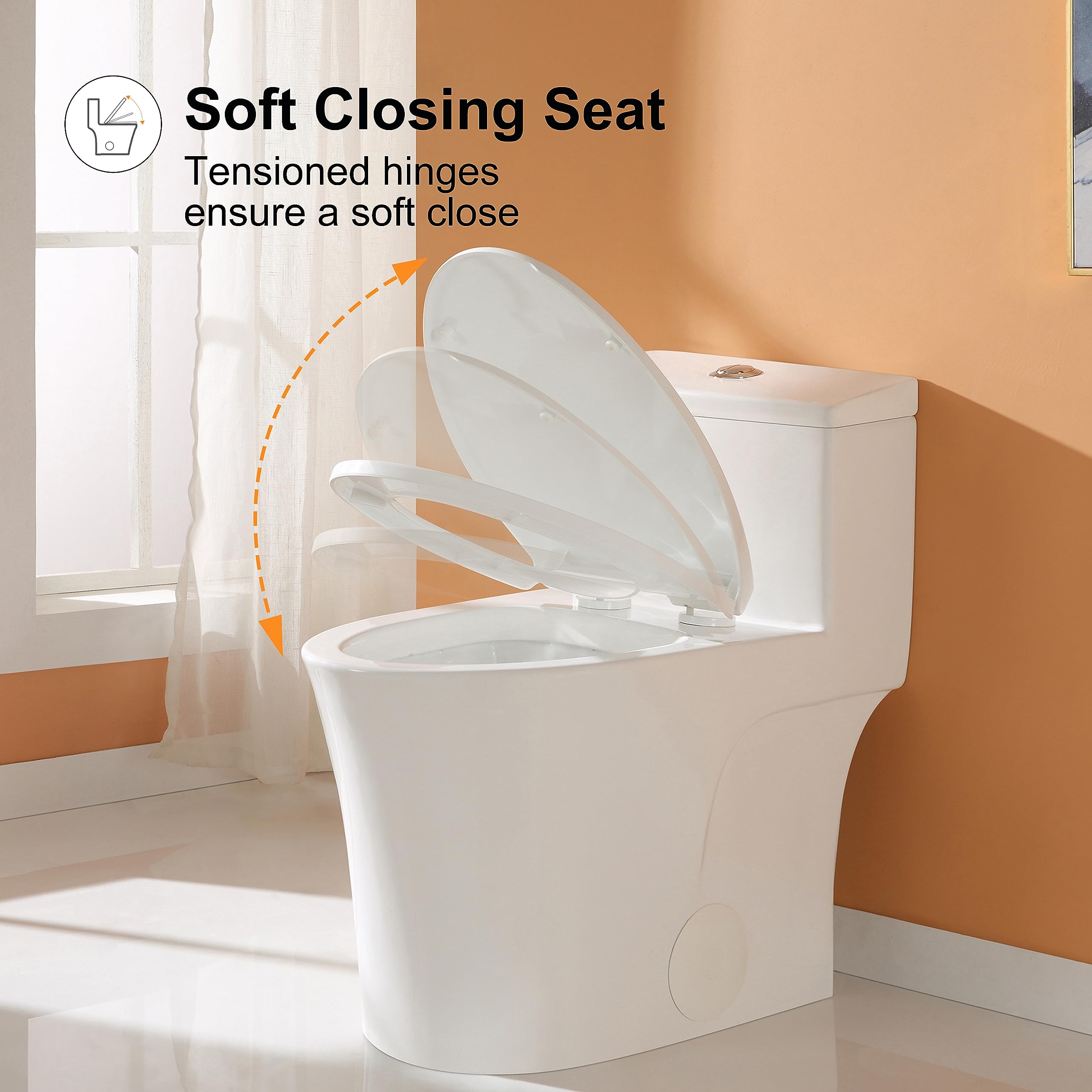 HOROW T0338W Compact One Piece Toilet with Comfort Chair Seat ADA Height 17.3", Elongated Dual Flush 0.8/1.28 GPF and MAP 1000g, Standard White Toilet Bowl